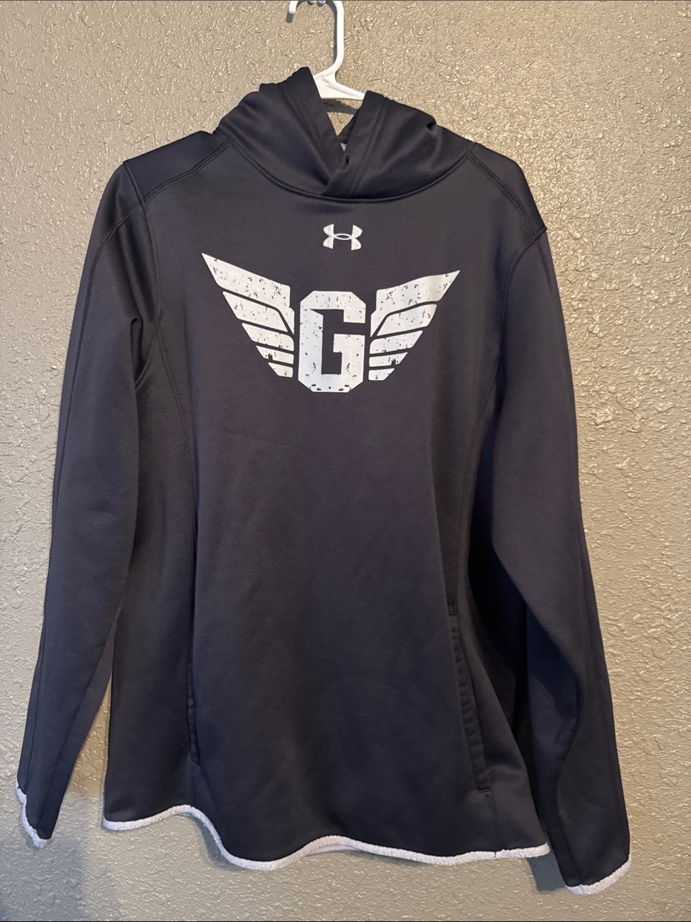 Under Armour Black Hoodie with White Winged G Graphic. No drawstring